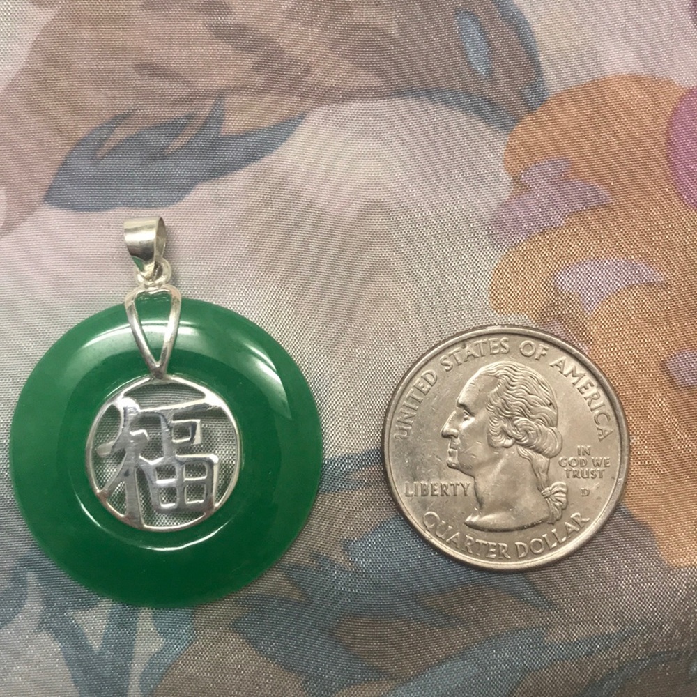 Jade and Sterling Silver (925) Pendant - Good Fortune